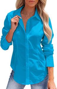 lot 26793 image: siliteelon Womens Button Down Shirts Long Sleeve Dress Shirts Wrinkle Free Collared Work Office Solid Blouses Corset Tops SIZE XL