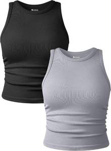 lot 26795 image: OQQ Womens 2 Piece Tank Tops Crew Neck Sleeveless Basic Stretch Casusal Yoga Crop Camis SIZE XL