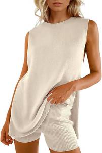lot 26798 image: Wyeysyt 2 Piece Sets for Women Summer, Sweater Set Sleeveless Tunic Top and Shorts Beach Vacation Sets Tracksuits SIZE S