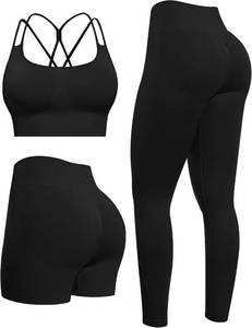 NORMOV Butt lifting Workout Sets for Women   Gym Activewear with Seamless Leggings,Shorts,and Padded Criss-Cross Sports Bras SIZE L