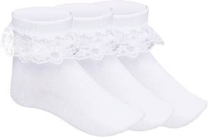 lot 26809 image: Pistha 3 Pairs Girls Ruffle Socks White Ruffled Lace Socks for Girls Toddler Frilly Dress