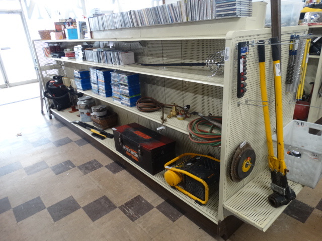 lot 1197 image: 3 sections of double sided gondola shelving