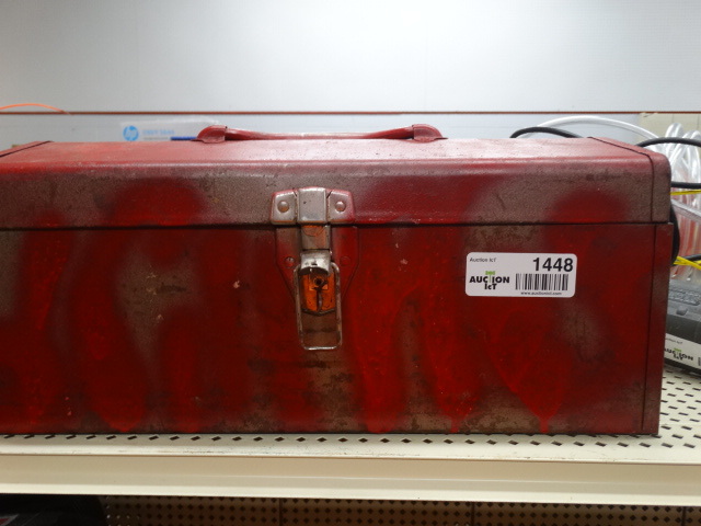 lot 1448 image: Metal tool box w various drill bits