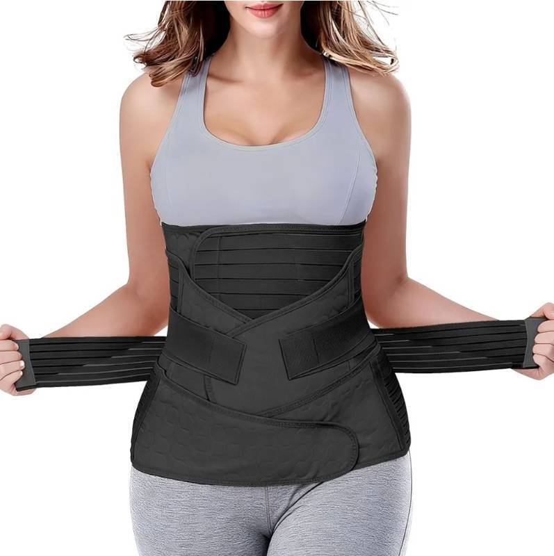 lot 63357 image: 3 in 1 Postpartum Belly Wrap - Recovery BellyWaistPelvis Belt Black Postpartum Belly Band, Black L - Retail $26