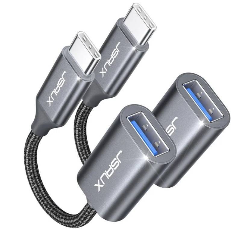 lot 63418 image: USB C to USB 3.0 Adapter 2 Pack, USB C Male to USB Female OTG Cable Adapter Compatible with MacBook ProAir, iPhone 17 Pro MaxiPhone Air17e16e1615 Series, Samsung Galaxy S25S24S23 - Retail $8