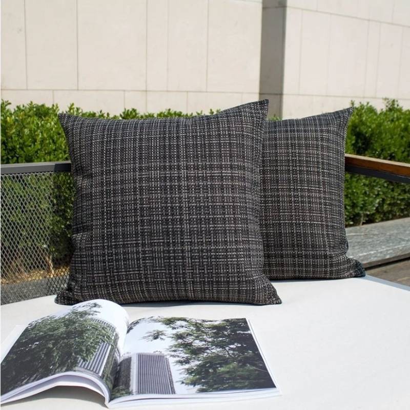 lot 63490 image: Kevin Textile Pack of 2 Decorative Outdoor Waterproof Throw Pillow Covers Stripe Square Pillowcases Modern Cushion Cases for Patio Couch Bench 18 x 18 Inch Black - Retail $16