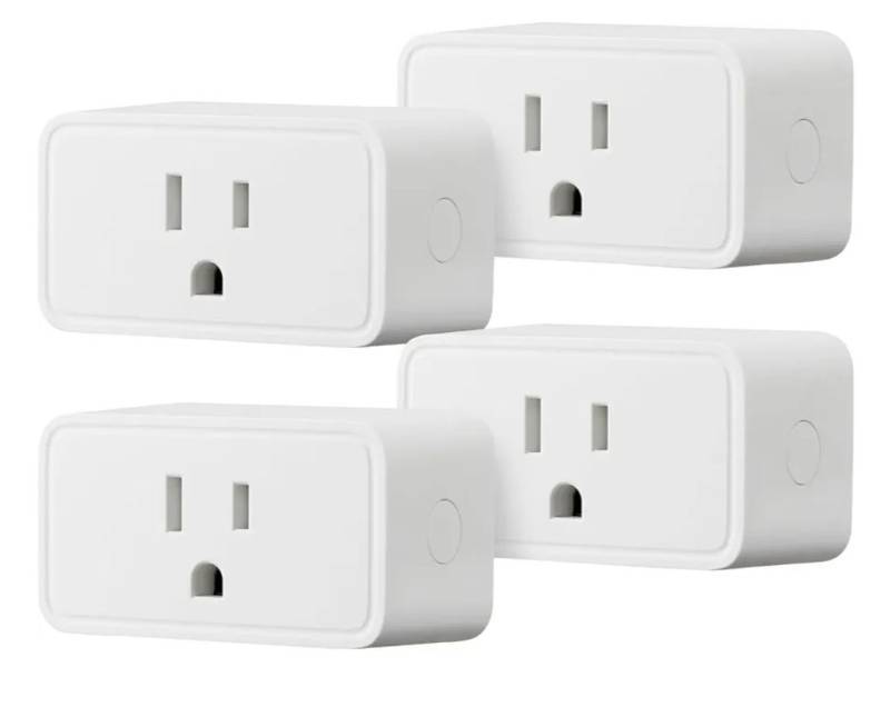 lot 63163 image: Amazon Basics Smart Plug, Works with Alexa Only, Voice Control, Remote APP Control, Schedule, Compact Design, Versatile, 2.4 GHz Wi-Fi, No Hub Required, 4-Pack, White - Retail $25