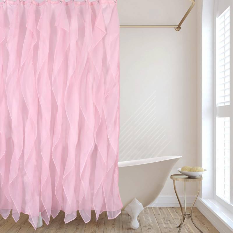 lot 37752 image: Pink Ruffle Shower Curtains for Bathroom Farmhouse Sheer Shower Curtain, 72 x 72 Inches - Retail $28