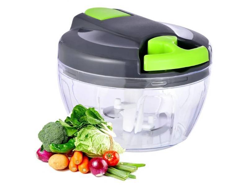 lot 37851 image: Manual Food Processor Vegetable Chopper, Portable Hand Pull String Garlic Mincer Onion Cutter for Veggies, Ginger, Fruits, Nuts, Herbs, etc., 500ml,��Gray-green�� - Retail $8