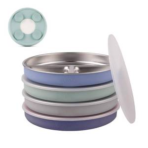 lot 38212 image: Elk and Friends Kids Stainless Steel Divided Plates with Silicone Suction Sleeves  Lids Included  Suitable for BabiesToddlers  Dishwasher Safe  Stay Put Dinnerware  Snack Dishes  4 Pack - Retail $34