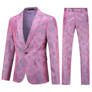 lot 38214 image: 2 Piece Paisley Dress Suit One Button Party Wedding Blazer Pants Sets Red Violet - Retail $72