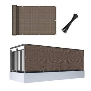 lot 38225 image: Cool Area 3x16 Brown Balcony Privacy Screen Fence Cover HDPE Mesh Fabric with Grommets UV Protection Weather-Resistant Wind Screen for Outdoor, Backyard, Deck, Porch, Patio, Apartment Railing - Retail $20
