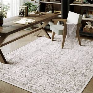 lot 38236 image: Gray Area Rug 3x5 Office Entryway Rug Machine Washable Kitchen Vintage Distressed Non Slip Carpet Indoor Grey Retro Floral Accent Throw Door Mat for Bathroom Bedroom Dining Living Room - Retail $31