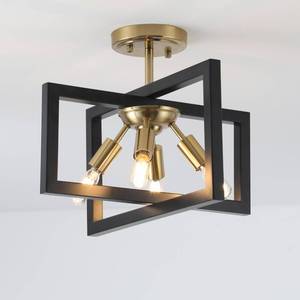lot 38247 image: Semi-Flush Mount Ceiling Light - Modern Industrial Light Fixture Black and Gold,4-Light Candelabra Lighting Ceiling Lamp for Kitchen Foyer Entryway Hallway Bedroom Closet - Retail $70