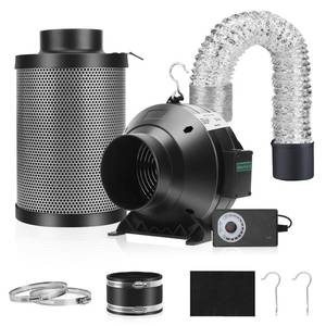 lot 38249 image: Air Filtration Kit, 4 190 CFM Inline Duct Fan with Speed Controller, 12 High Carbon Filter, 8 Ft Ducting & Rubber Coupler, Air Cooling and Filtration Kit for Grow Tent, Hydroponics - Retail $76