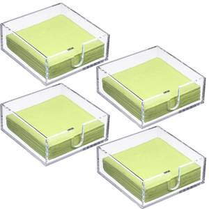 lot 38261 image: 4 Pieces Acrylic Cocktail Napkin Holder for Table, Clear Beverage Napkin Holder Square Rectangle for Dinner, Kitchen, Bathroom, Restaurant, Bar (5.5 x 5.5 Inch) - Retail $45