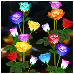 lot 38271 image: Solar Garden Lights - Upgraded Outdoor Light, 7 Color Changing Rose Lights for Yard, Garden Decoration, Enlarged Solar Panel, More Realistic Rose Flower (4 Packs) - Retail $30