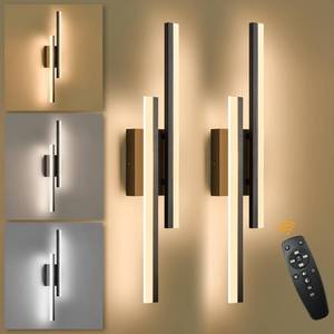 lot 38275 image: LED Wall Sconce Set of 2 Black Remote Modern LED Vanity Lights Set of 2 Indoor Wall Light Fixtures for Living Room, Dimmable Wall Sconce for Bedside Bedroom Bathroom, L23.6inch 2 Pack - Retail $106