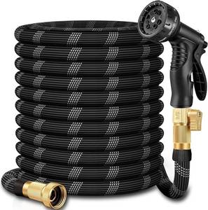 lot 38283 image: 100 ft Garden Hose,Non-Expandable Lightweight All-Weather Water Hoses, Ultra Durable and Flexible Garden Hose with 10-Function Spray Nozzle, Leak-Free Connections Garden Hoses for Yard, Lawn,Outdoor - Retail $60