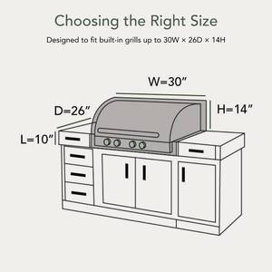 lot 38284 image: Covermates Classic Built-in Grill Cover �� All-Weather Water-Resistant Outdoor BBQ Cover with Elastic Hem, Heavy Duty Vinyl Protection for Outdoor Kitchens, 30W x 26D x 14H, Classic Tan - Retail $20
