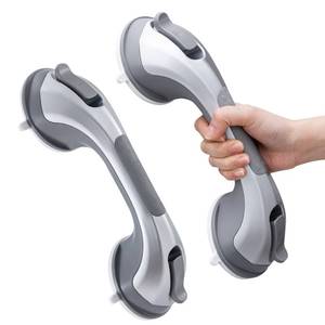lot 38288 image: Grab Bars for Bathtubs and Showers 2 Pack Suction Grab Bar, Heavy Duty 12 Inch Shower Handle Removable Handrails for Seniors and Elderly, Bathroom Safety Grip No Drilling Waterproof Silver - Retail $36