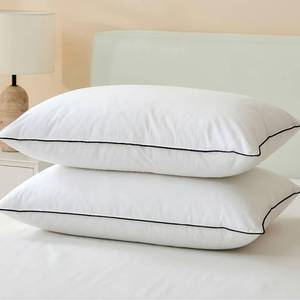 lot 38289 image: Goose Down Pillows Standard Size Set of 2 with 100% Organic Cotton Cover, Luxury Hotel Bed Pillows for Sleeping, 3-Chamber Design Medium Support for Side & Back Sleepers, 20x26 Inch - Retail $80