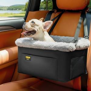 lot 38291 image: Dog Car Seat Booster for Small Pet Under 20lbs, Portable Travel Puppy Car Seat with Internal Steel Frame, Comfort Cushion & Storage Pockets, Adjustable Straps Fit Most Cars, Black - Retail $27
