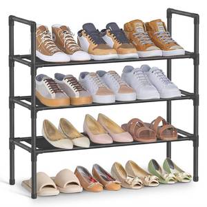 lot 38295 image: 3-Tier Shoe Rack, Shoe Storage for Hallway Closet, Slim and Space-Saving, Metal Frame, Non-Woven Fabric Shelves, Black ULSH043BH01 - Retail $10