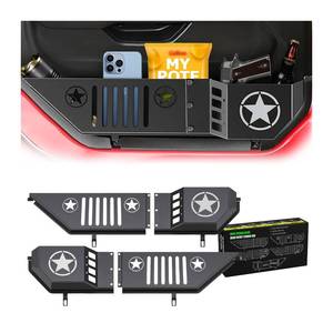 lot 38311 image: Grille Pattern Front Door Pocket Metal Storage Box for Jeep Wrangler JL JLU 4XE 2018-2025 & Gladiator JT 2020-2022 2023 2024 2025 Accessories Door Organizer(Not Power Seat) (Grille Black Front Door) - Retail $43