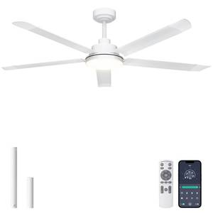 lot 38317 image: 60 Ceiling Fan with Lights, Industrial Ceiling Fan with 5 Aluminum Blades, AppRemote Controlled, Dimmable, for Outdoor Patio, Garage, White - Retail $99