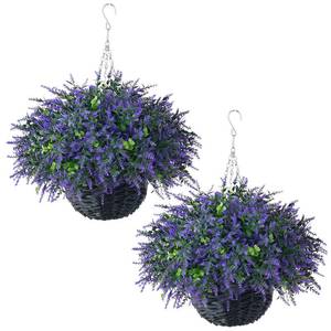 lot 38320 image: Artificial Eucalyptus & Lavender Hanging Basket (2 Pieces) - Realistic Fake Hanging Plants Set, Outdoor Faux Eucalyptus Leaves for Farmhouse Eaves Porch Decor  Spring,Summer,All Season - Retail $50
