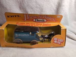 lot 2020 image: ERTL Horse & Wagon Bank Die-Cast Metal Coin Bank Montgomery Ward
