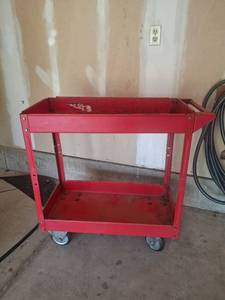 lot 1001 image: Red 2-Shelf Utility Cart with Wheels