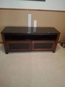 lot 1052 image: TV Stand Media Console with Glass Top - In Basement