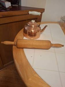lot 1071 image: Copper Teakettle and Rolling Pin
