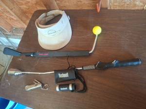 lot 1096 image: Golf Items - Swing Stick, Bushnell Golf Range Finder, Visor and Accessories