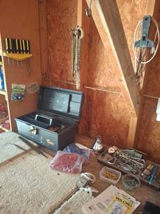 lot 1107 image: Tool Box with Screwdrivers, Hardware, and Accessories Lot