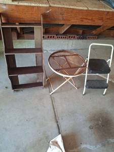 lot 1112 image: Cosco 2-Step Folding Step Ladder with Round Mesh Table and Shelf