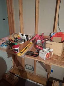 lot 1131 image: Home Improvement Lot - Kwikset Hardware, DAP Joint Compound, Caulking Cord Weatherstrip, Level, Drill Bit Set & More