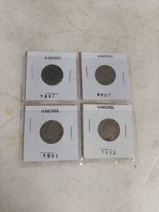 lot 2013 image: Lot of 4 Liberty Head V-Nickels - 1887, 1890, 1901, 1912