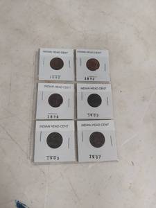 lot 2033 image: Card of 6 Indian Head Cent - 1882 1892 1893 1902 1903 1907