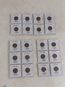 lot 2042 image: 3 Cards of Wheat Pennies - 1919-1956