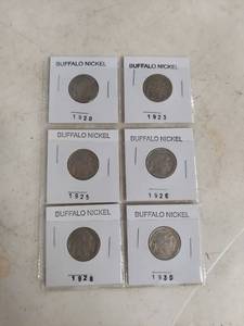 lot 2050 image: Card of 6 Buffalo Nickels
