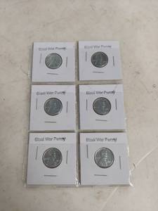 lot 2058 image: Card of 6 Steel War Penny