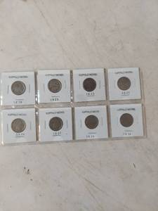 lot 1213 image: Card of 8 Buffalo Nickels
