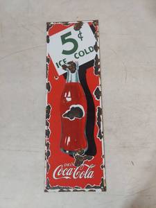 Coca-Cola Ice Cold 5 Cent Enameled Sign