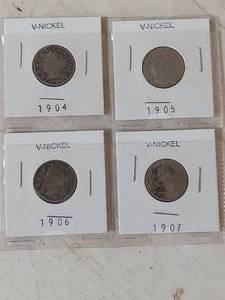 lot 1191 image: Card of 4 Liberty Head V Nickels