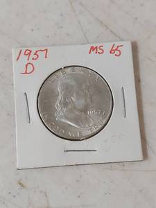 lot 1202 image: 1957-D Franklin Silver Half Dollar - MS 65