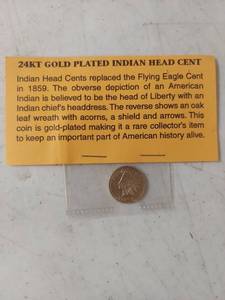 lot 1221 image: 24KT Gold Plated Indian Head Cent