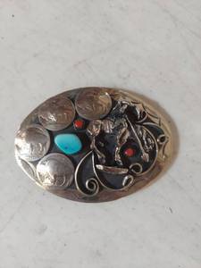 lot 1235 image: Native American Belt Buckle with End of The Trail and Buffalo Nickel Inlay